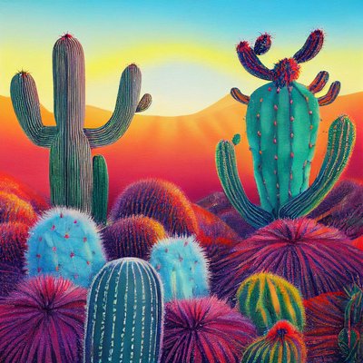 Uma pintura vibrante: Pôr-do-sol em planaltos de cactos, Parede de arte | Impressões em tela de F. Abderrahim