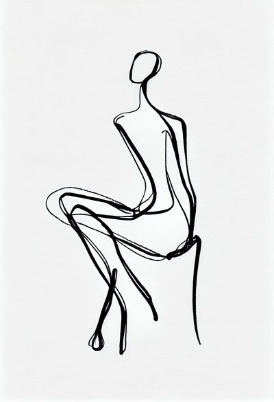 Uma mulher sentada, silhueta de desenho a uma linha, parede Impressão de arte a pedido de F. Abderrahim