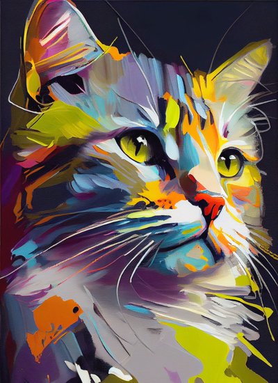 Gato bonito abstrato, Pintura a óleo com pinceladas, impressões de arte mural de F. Abderrahim