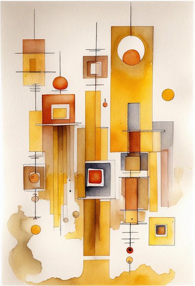 Pintura abstrata a aguarela, Abstração geométrica de F. Abderrahim
