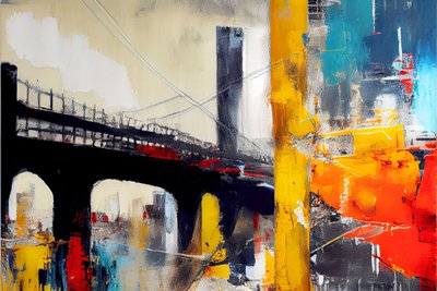Pintura abstrata em tela de ponte, cor azul e laranja, impressão a pedido de F. Abderrahim