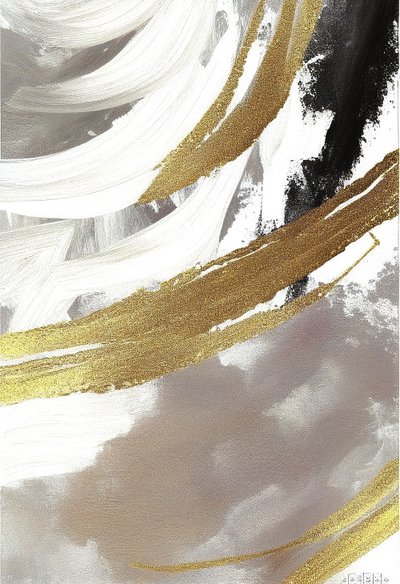 Pintura abstracta, Preto e cinzento com um efeito dourado, Impressões em tela de F. Abderrahim