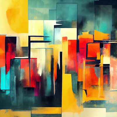 Formas abstractas em cores quentes vermelho e laranja, impressões de arte de parede de F. Abderrahim