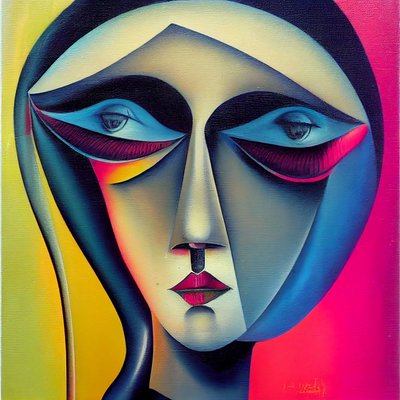 Graffiti surrealista abstrato, rosto de mulher, impressão de arte mural a pedido de F. Abderrahim