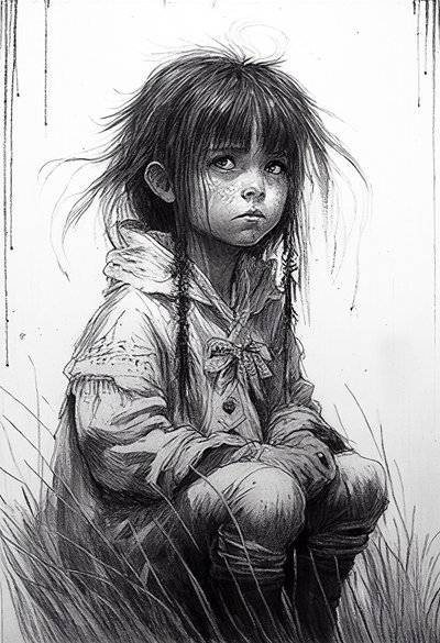  Uma menina inocente, Desenho de retrato, impressões artísticas de F. Abderrahim