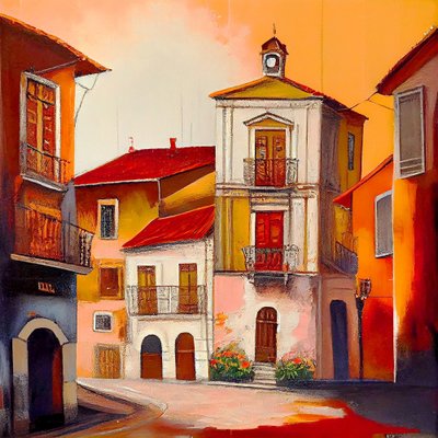 Belas pinturas vintage de uma aldeia antiga em tons quentes, Impressões em tela de F. Abderrahim