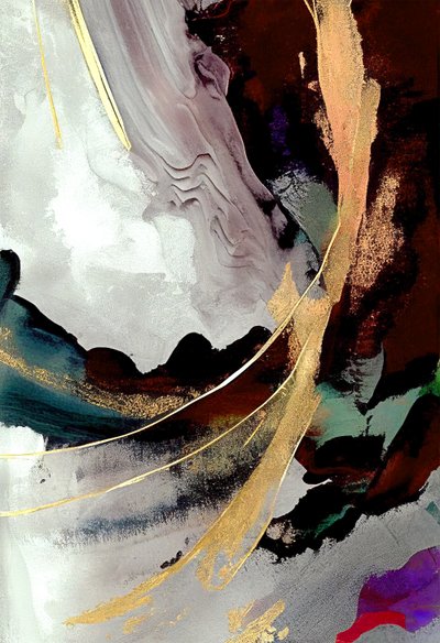 Pintura abstracta a preto e cinzento com um efeito dourado, impressões de arte para parede de F. Abderrahim