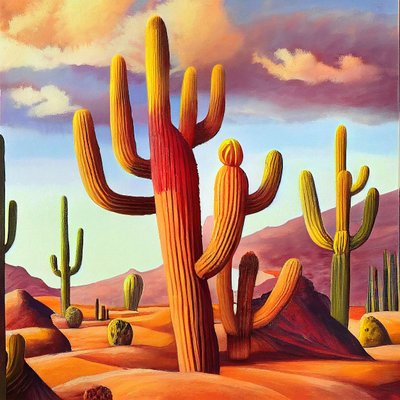 Cactos do deserto em cores quentes sobre tela, impressões de arte em tela de F. Abderrahim