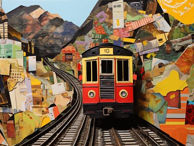 Estação de comboio funicular Autocolantes Collage, impressões de arte em tela a pedido de F. Abderrahim