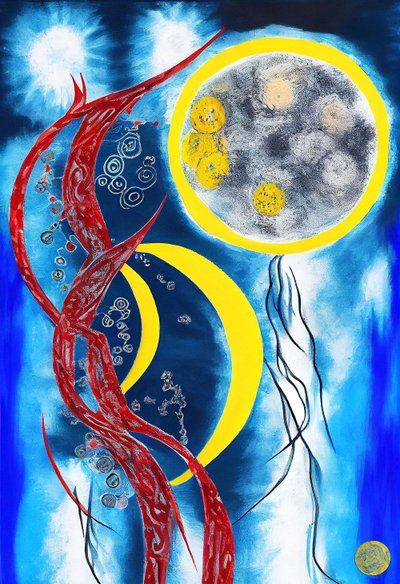 Harmony of the Moon, Pintura acrílica abstracta sobre tela de F. Abderrahim