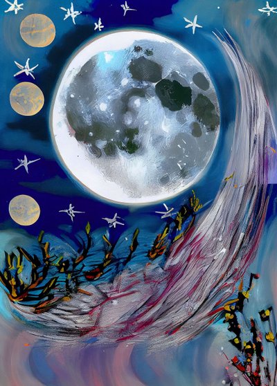  Lua à noite Pintura abstracta sobre tela, impressões de arte de parede de F. Abderrahim