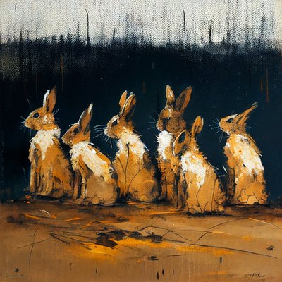 Pintura de coelhos com estilo figurativo, impressões de arte de parede de F. Abderrahim