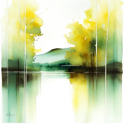 Paisagem serena em aguarela, pintura digital, impressões de arte mural de F. Abderrahim