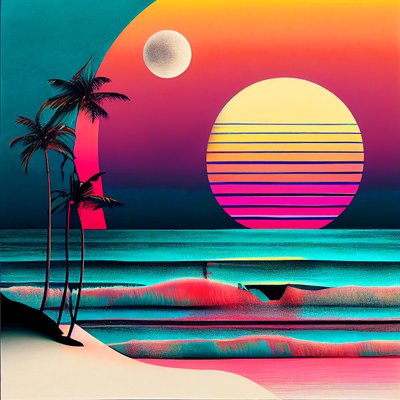 Pôr do sol sobre a praia e as palmeiras, Parede Arte | Impressões em Tela de F. Abderrahim