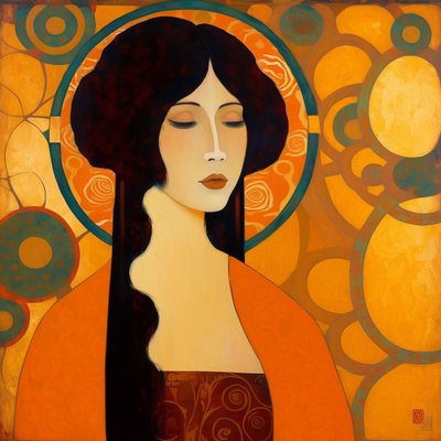 Retrato de rosto de uma jovem japonesa com os olhos fechados, impressões em tela de F. Abderrahim