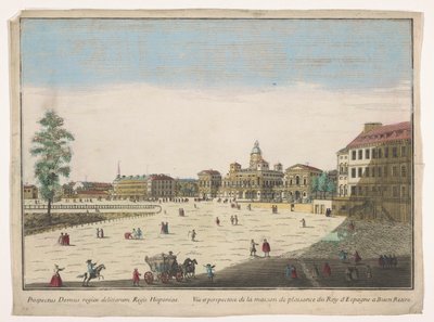 Gezicht op het Palacio del Buen Retiro te Madrid
Vista e perspectiva da casa de prazer do Rei de Espanha em Buen Retiro (título sobre o objecto) de familie Remondini (attributed to)