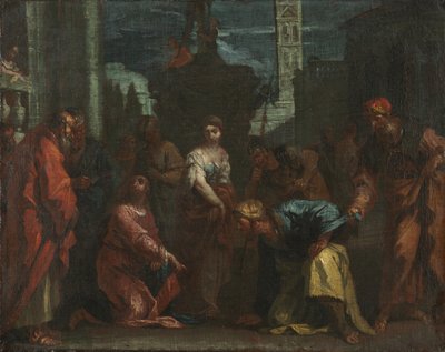 Cristo e a mulher apanhada em adultério de follower of Sebastiano Ricci