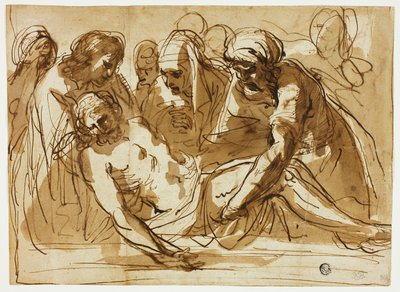 Sepultamento (reto); Virgem e o Menino com o Menino João Batista (verso) de imitator of Guercino