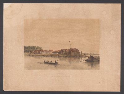 Forte Zeelandia em Paramaribo Suriname. Vista do Forte Zelandia em Paramaribo (título no objeto) Índias Ocidentais (título da série no objeto) Vistas das Índias Ocidentais da Holanda (título da série) de jonkheer Jacob Eduard van Heemskerck