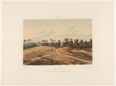 Savana Judaica Savana dos Judeus. Vista da sinagoga e cemitério do lado do Cordonpad militar (título no objeto) de jonkheer Jacob Eduard van Heemskerck