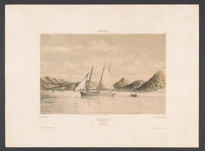 São Martinho São Martinho. Baía e cidade (título no objeto) Índias Ocidentais (título da série no objeto) Vistas das Índias Ocidentais da Holanda (título da série) de jonkheer Jacob Eduard van Heemskerck
