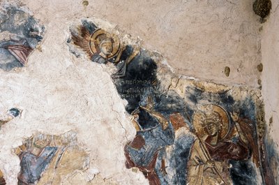 Anjo e santo, detalhe do afresco na igreja de Agios Georgios Apodoulou, Apodoulou, Creta, Grécia (foto) de Theodore Charles Ange Coquelin