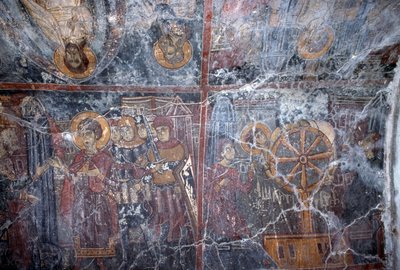 Afresco temático religioso, de Ioannis Pagomenos, afresco na igreja bizantina de São Jorge, Anidri, Creta, Grécia (foto) de Theodore Charles Ange Coquelin