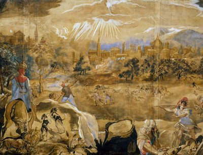 Caça ao veado (com vista ideal de Florença em fundo), detalhe, c.1565 de or Zuccaro Federico Zuccari