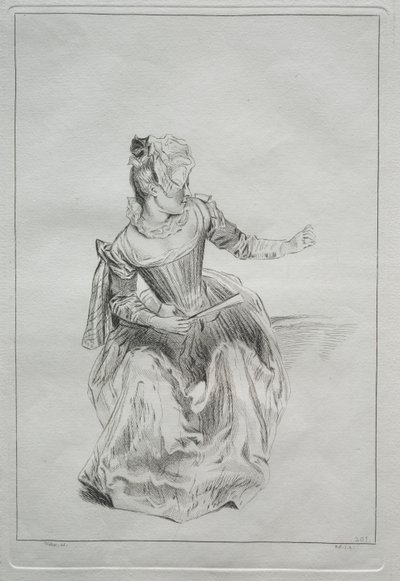 Mulher segurando um ventilador de possibly by Benoit II Audran
