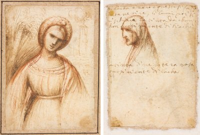 Dama na Paisagem (reto); Perfil do busto de uma velha (verso) de possibly by Dosso Dossi