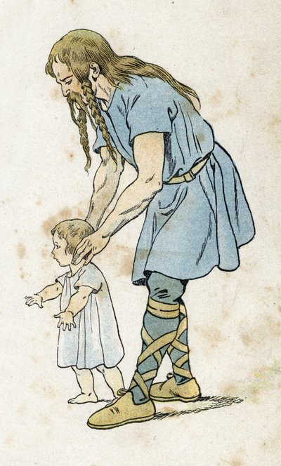 Um gaulês com seu filho. em "França, sua história contada por G. Montorgueil, imagem de Jó" 1896. Colecção privada. de pseudonym for Onfray de Breville Jacques Job