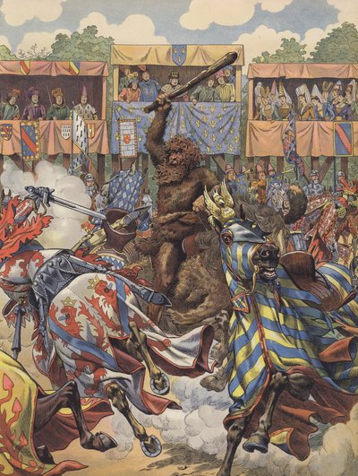 Um gigante hirsuto interrompeu o torneio de repente (cor litho) de pseudonym for Onfray de Breville Jacques Job