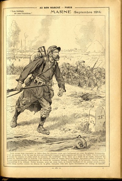 Agenda Buvard du Bon Marche 1917 - Ilustração de Job (Jacques Marie (Jacques-Marie) Gaston Onfray e Breville) (1858-1931): Marne Setembro 1914 - Guerra de 14 -18, Marne, Grandes Batalhas, Batalha de Marne - Soldados de pseudonym for Onfray de Breville Jacques Job