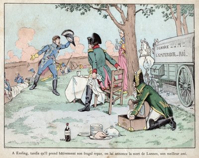 Batalha de Aspern Essling - Napoleão recebe notícia da morte do Marechal Lannes 1809 - Batalha de Aspern-Essling - Napoleão recebe notícia da morte do Marechal Lannes - litografia de Job (Jacques Onfroy de Breville) de "Le Grand Napoleon des Petites de pseudonym for Onfray de Breville Jacques Job
