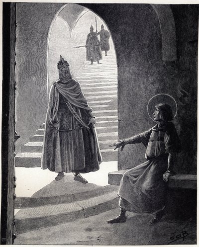 Sê cristão, far-te-ei cavaleiro das palavras de Luís IX disse São Luís (1214-1270) a um chefe de trigo que entrou na prisão para se fazer cavaleiro. Ilustração de Jó (Jacques Marie Gaston Onfray e Breville) (Jacques-Marie) (1858-1931) por t de pseudonym for Onfray de Breville Jacques Job
