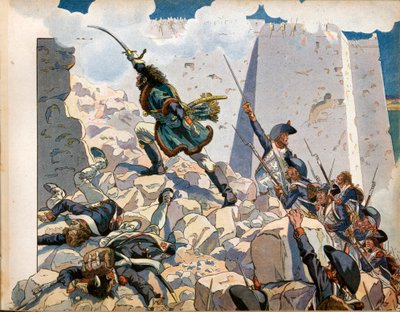 Campanha (Expedição) do Egito: Joachim Murat (1767-1815) no cerco de São João do Acre, no Egipto. Gravura de Jacques Marie Gaston Onfray de Breville dit Job (1858-1931) de pseudonym for Onfray de Breville Jacques Job