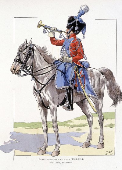 Guarda de Honra de Lyon de 1804 a 1814, Trompete Cavaleiro - em "Hue des troupes de France", doente. de Job de pseudonym for Onfray de Breville Jacques Job