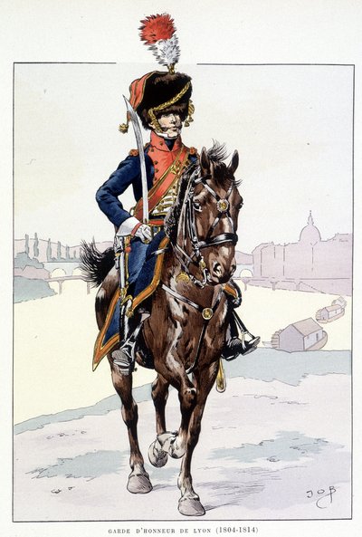 Cavaleiro da guarda de honra de Lyon (1804-1814) - em "Outfit of the troops of France": Armee de terre et de mer à toutes les epoques", doente. por Job de pseudonym for Onfray de Breville Jacques Job