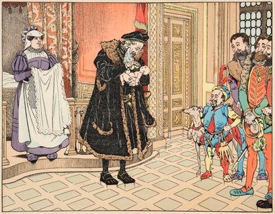 Ilustração do livro "Le bon roy Henri", ilustrado por Jacques Marie Gaston Onfray de Breville dit JOB (1858-1931): Nascimento de Henri IV, seu avô, Henri d
