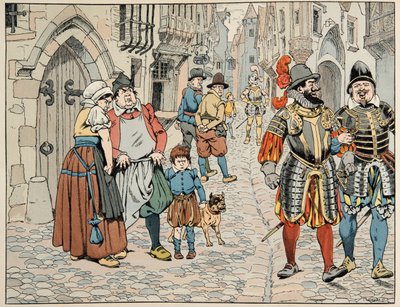 Ilustração retirada do livro "Le bon roy Henri", ilustrado por Jacques Marie Gaston Onfray de Breville dit JOB (1858-1931): Os parisienses vêem com maus olhos as tropas estrangeiras que vêm para os ajudar - Colecção privada de pseudonym for Onfray de Breville Jacques Job