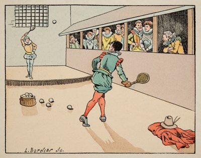 Ilustração retirada do livro "Le bon roy Henri", ilustrado por Jacques Marie Gaston Onfray de Breville dit JOB (1858-1931): A educação no século XVI: jogo de palma - Coleção particular de pseudonym for Onfray de Breville Jacques Job