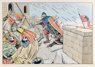 Jacques Marie Gaston Gaston Onfray de Breville dit JOB (1858 - 1931); Ilustração do livro "Les epees de France": Tirado de Jerusalém por Godefredo de Bouillon em 1099; Coll, Parte. de pseudonym for Onfray de Breville Jacques Job