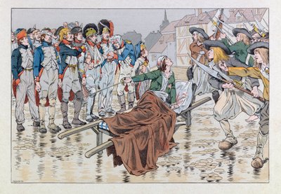 Jacques Marie Gaston Gaston Onfray de Breville dit JOB (1858 - 1931); Ilustração do livro "Les epees de France": O Marquês de Bonchamps ferido mortalmente após a batalha de Cholet em 1793 salva prisioneiros republicanos das mãos dos chouans; Coll, Par de pseudonym for Onfray de Breville Jacques Job