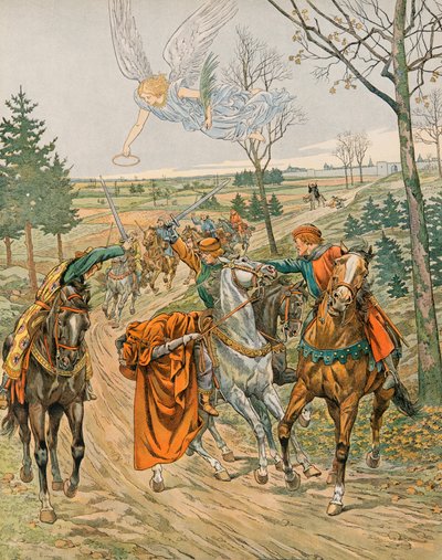 Jacques Marie Gaston Onfroy de Breville dit JOB (1858-1931) - História da Bélgica: São Alberto de Leuven (ca. 1166-1192), Príncipe de Liège é assassinado em reims pelos shekars do Imperador Henrique VI em 1192, Coleção Privada de pseudonym for Onfray de Breville Jacques Job