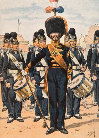 Jacques Marie Gaston Gaston Onfroy de Breville dit JOB (1858-1931) - Forfait das tropas francesas em todos os momentos: Drum Major of Fleet Crews (1837), Coleção Privada de pseudonym for Onfray de Breville Jacques Job