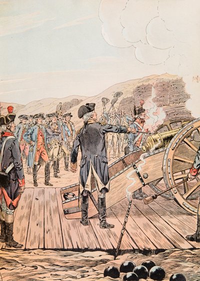 Jacques Marie Gaston Onfroy de Breville dit JOB (1858-1931) - O primeiro tiro na sede da Yorktown em setembro de 1781, Private Collection de pseudonym for Onfray de Breville Jacques Job
