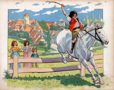 Joachim Murat (1767-1815) criança em um trem a cavalo para saltar sebes. Gravura de Jacques Marie Gaston Onfray de Breville dit Job (1858-1931) de pseudonym for Onfray de Breville Jacques Job