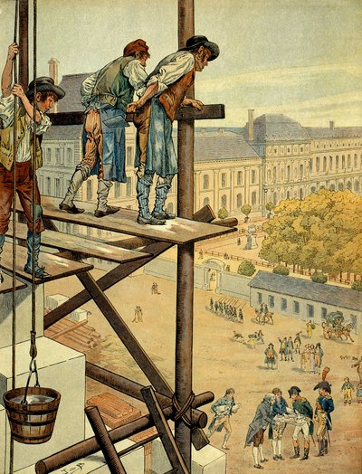 Napoleão I Bonaparte (1769-1821) atento às obras arquitectónicas e urbanas da ligação entre o Louvre e o Palais des Tuileries em Paris com a Place e a Rue de Rivoli que começou em 1802 e recortou o nome da batalha que teve lugar de pseudonym for Onfray de Breville Jacques Job