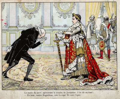 Napoleão e notário Raguideau, manhã da coroação 1804 - litografia de Job (Jacques Onfroy de Breville) de "Le Grand Napoleon des Petites Enfants" 1893 de pseudonym for Onfray de Breville Jacques Job