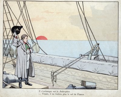 Napoleão a bordo da HMS Bellerophon 1815 - litografia de Job (Jacques Onfroy de Breville) de "Le Grand Napoleon des Petites Enfants" 1893 de pseudonym for Onfray de Breville Jacques Job
